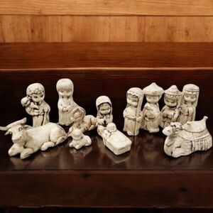 Vintage Christmas‎ Nativity Set Children Cream Glazed Ceramic 12 Pc Set 5-6"